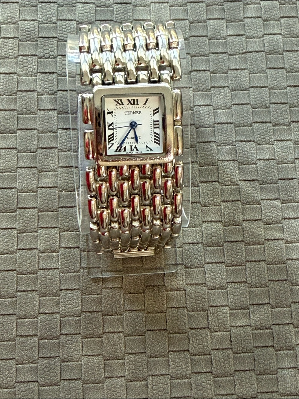 Bijoux Terner Silver Tone Bracelet Watch with White Dial and Blue Hands